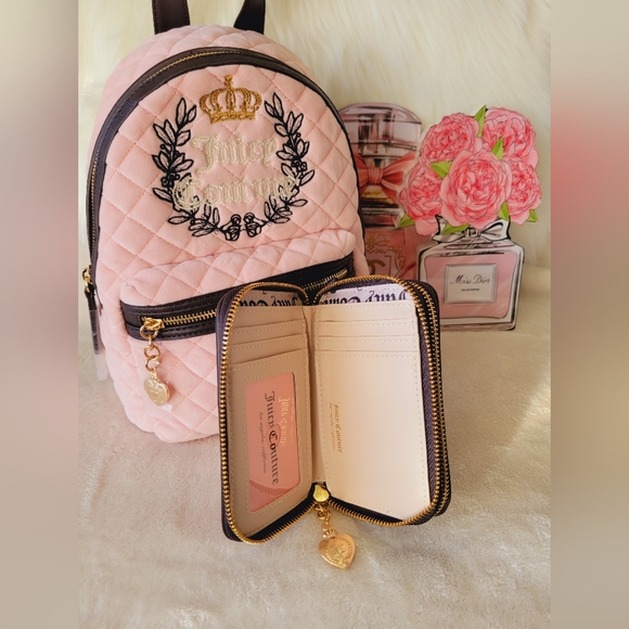 🎀🎀JUICY COUTURE PINK CLAYCHOCOLATE ROYAL MOMENT BACKPACK AND WALLET SET🎀🎀 - Picture 9 of 14